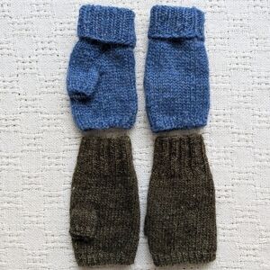 Hand Knitted PURE WOOL Hand Warmers Fingerless Mittens Gloves Unisex, 2 Pairs